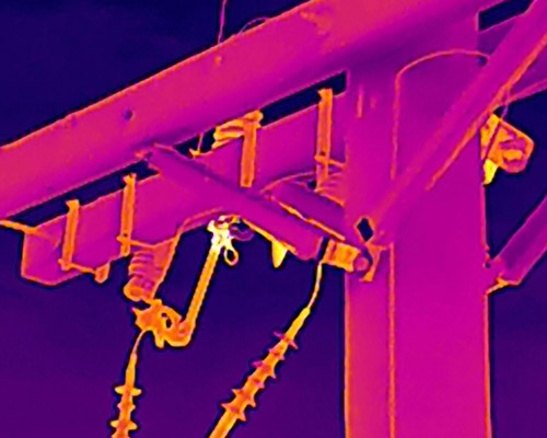 thermal image with drone of power lines